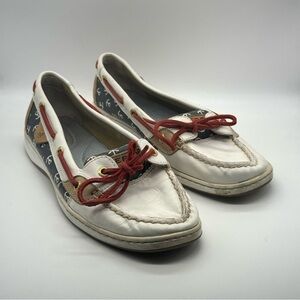 Sperry White Blue & Red Anchor Loafers